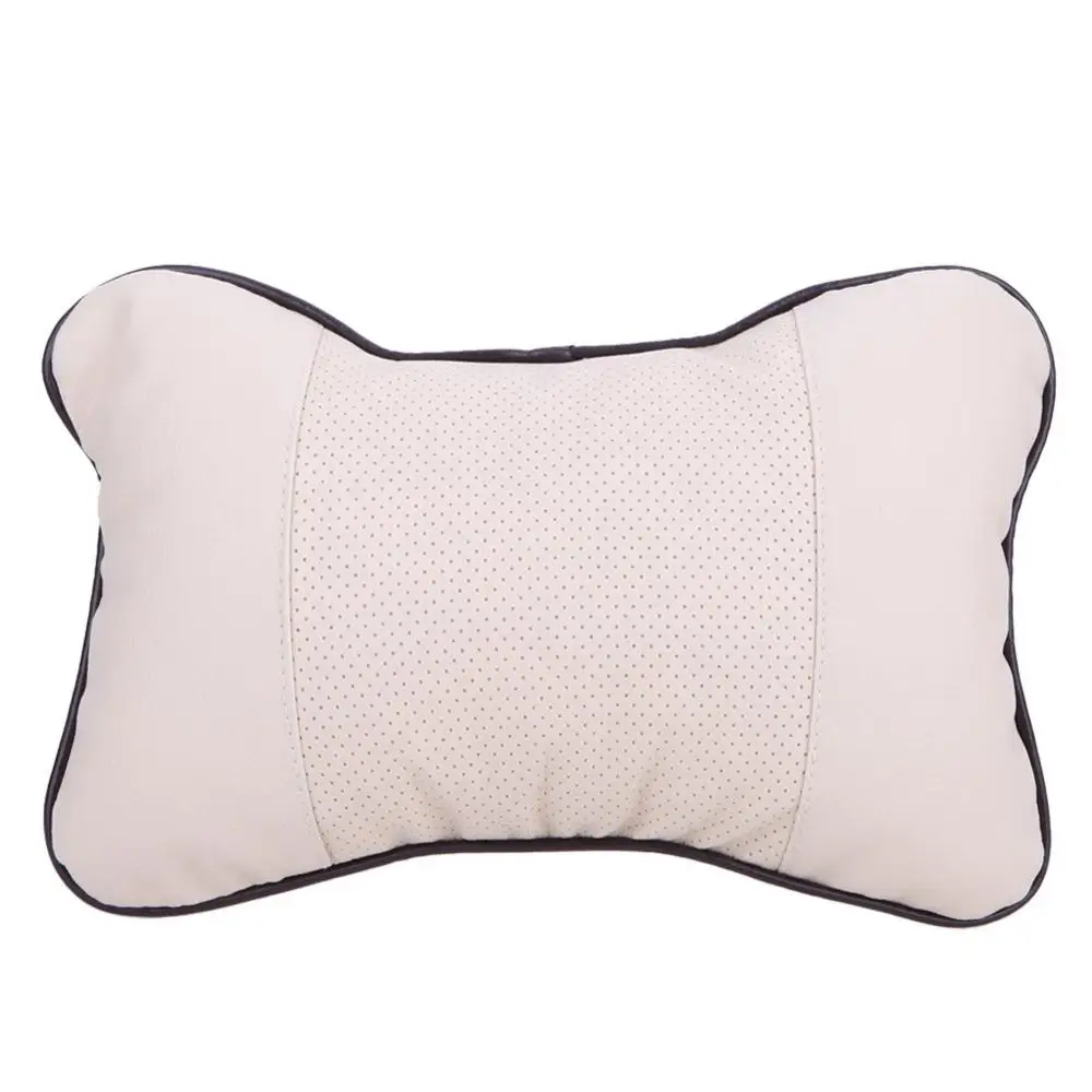Beige 1 шт. Автомобильная подушка кожаный шейный подголовник супер мягкая Memory Foam Авто сиденья, подушка для отдыха головы и шеи, подушка отверстие-землеройная машина подголовник - Название цвета: Beige
