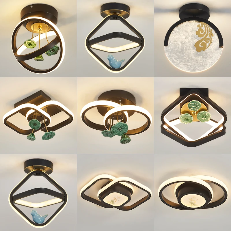 

GY New Chinese Style Aisle Small Ceiling Light Corridor Hallway Lotus Zen Lighting Chinese Style Balcony Decoration Lamps Led