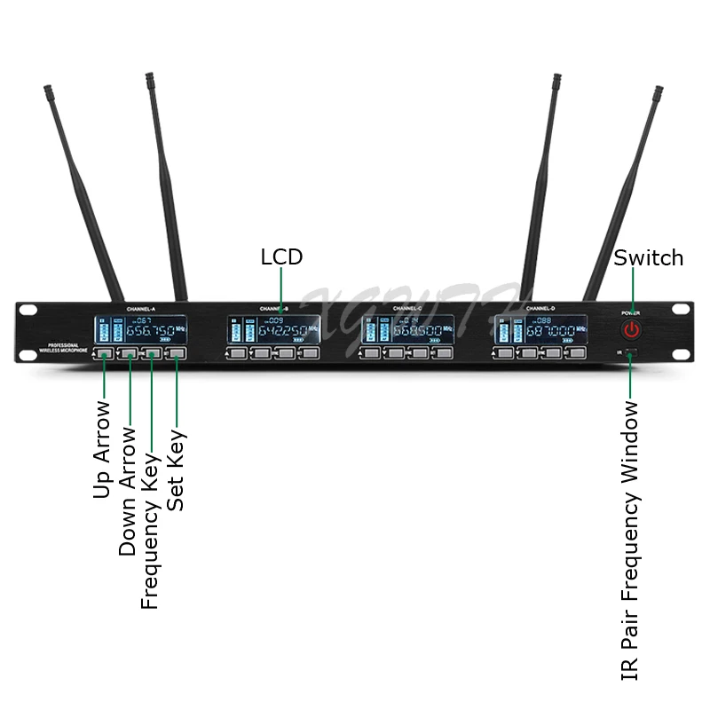 저렴한 UHF-4 테이블 무선 구즈넥 마이크 시스템, 오디오 콘덴서 마이크, 디지털 회의실 마이크 세트, 안테나 수신기 4 개 포함