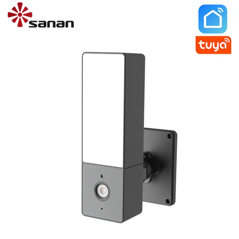Tuya 1080P WiFi Беспроводная камера с прожектором 10W с настенным светом, камеры видеонаблюдения на уличном пространстве с функцией обнаружения движения, умным ночным видением и аудиозаписью.