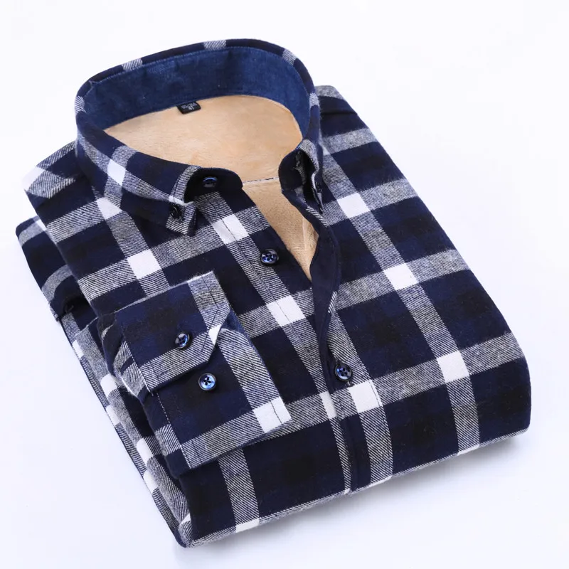 

Winter Flannel Shirt Men Thicken Casual Warm Long Sleeve Velvet Fleece Blue Black Plaid England Style Man Shirt Plus Size6XL 5XL