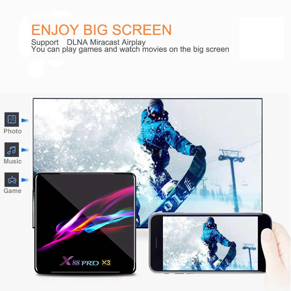 X88 PRO X3 8K TV Box Android 9.0 Amlogic S905X3 Remote Control 4GB RAM 32/64/128GB ROM 2.4G 5G WIFI bluetooth 4.1 | Электроника