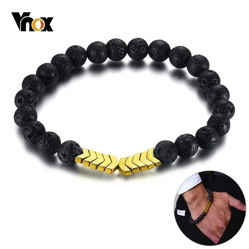 Vnox повседневные браслеты из лавового камня для женщин и мужчин гематит стрела