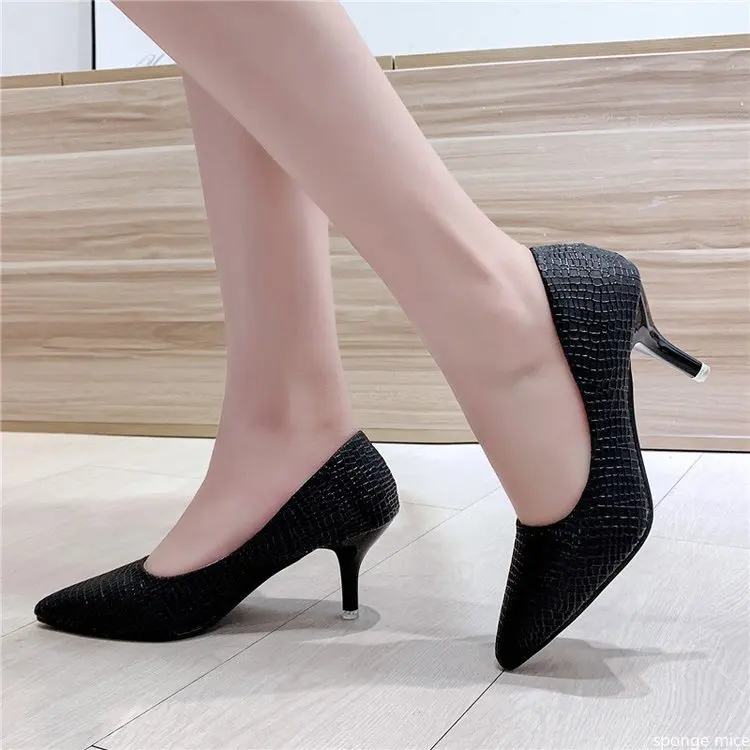 

2021 new Sexy Women Snake Skin Embossed High Heel Shoes Italian Style Navy Blue Fashion Ladies Pumps