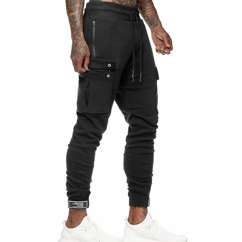 

New style overalls men's solid color multipocket fashion brand men's sports casual pants Slim-fit men's trousers with small feet