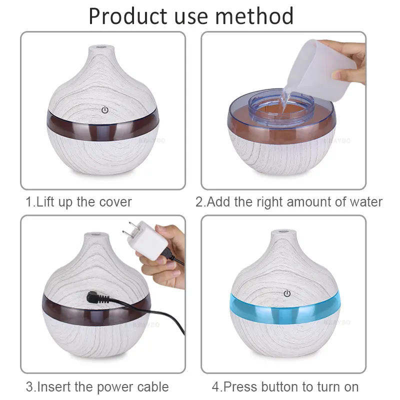 

300ml USB Essential Oil Aromatherapy Air Diffuser Electric Aroma Diffuser Wood Ultrasonic Humidifierr LED Lights For Office