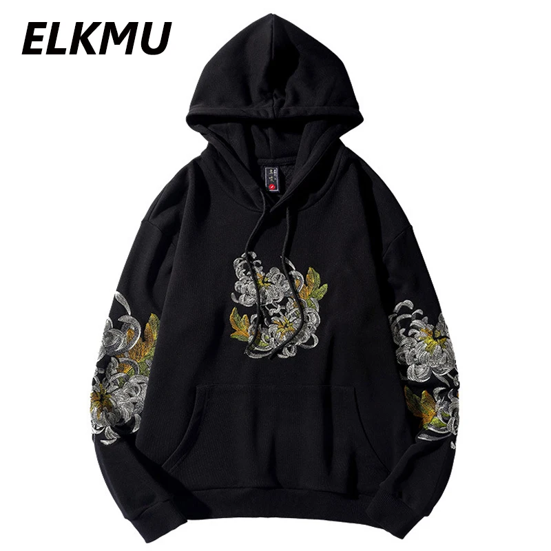 Свитшот ELKMU с цветочной вышивкой мужские толстовки модный осенний пуловер в