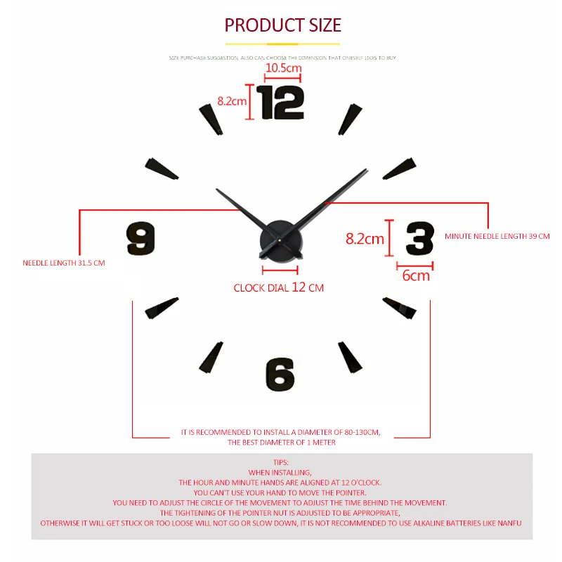 

2020 Hot Sale Wall Clock Modern Design 3D DIY Large Wall Clocks Home Decor Self Adhesive Wall Clocks Reloj Mural Sticker