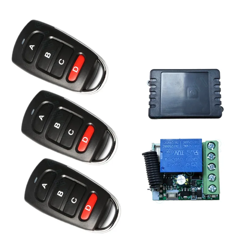 

QIACHIP 433MHz Universal Wireless Remote Control DC 12V 1CH RF Relay Receiver 4 Button Remote Controller Switch For Gate Garage