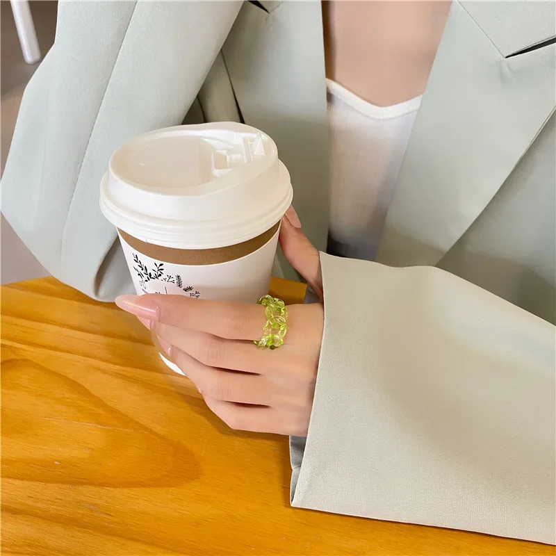 

2021 Trendy Colorful Resin Geometric Round Chain Transparent Rings Adjustable for Women Girls Party Jewelry Gifts