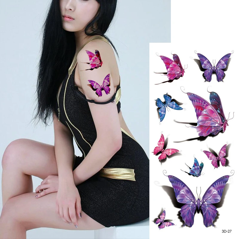 

5Pcs Waterproof Temporary Tattoos Stickers Fashion Beautiful Butterfly Flower Rose Body Art Flash Women Fake Arm 3D Tattoo