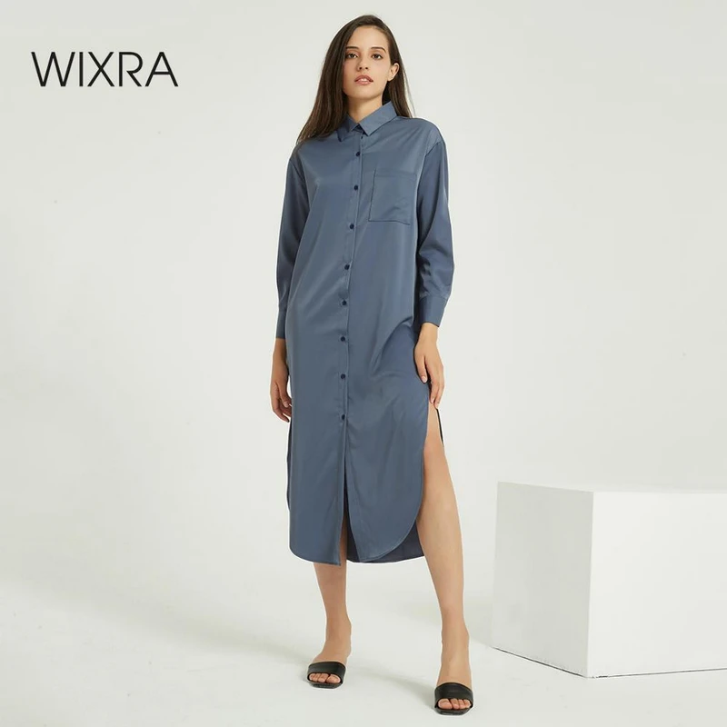 Женское платье рубашка с отложным воротником Wixra повседневное Свободное длинное