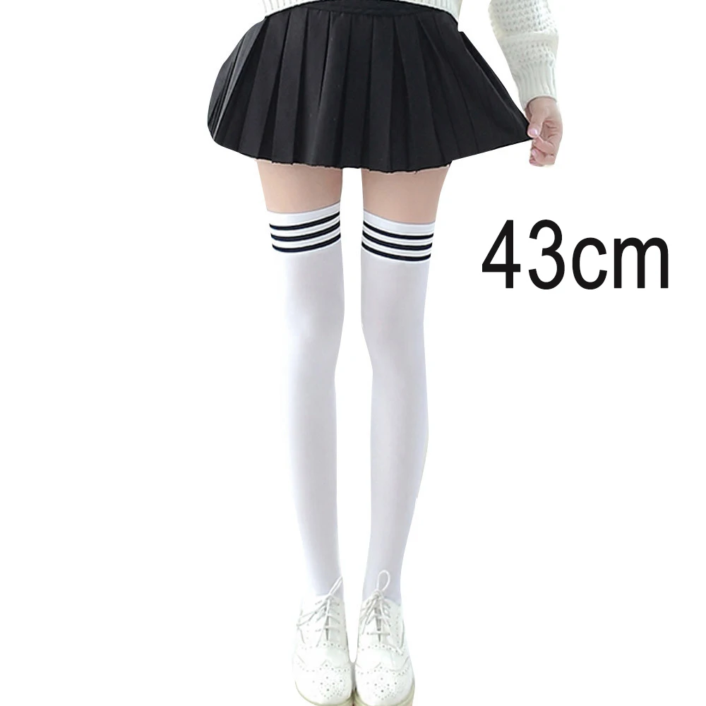 43cm Женские гольфы новинка, черные, белые, серые, темно-синие гольфы в полоску для девочек новая пара - Цвет: 43cm