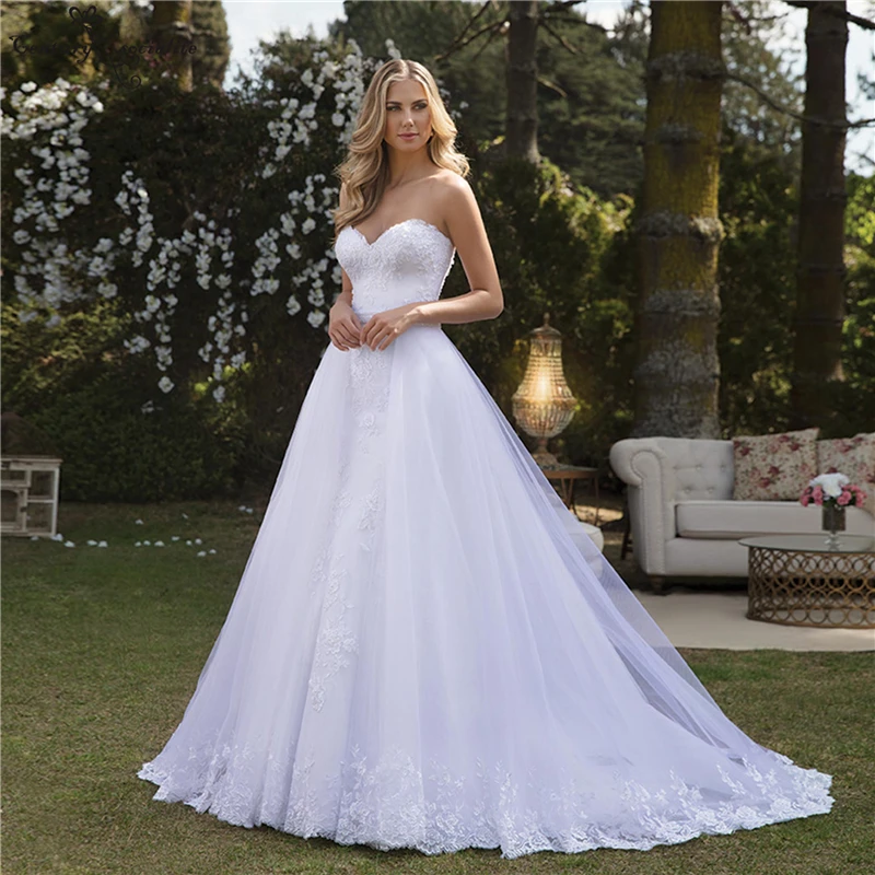 

Princess White Wedding Dresses for Women Mermaid 2021 with Detachable Train Luxury Bride Dress Bridal Gowns Vestido De Noiva