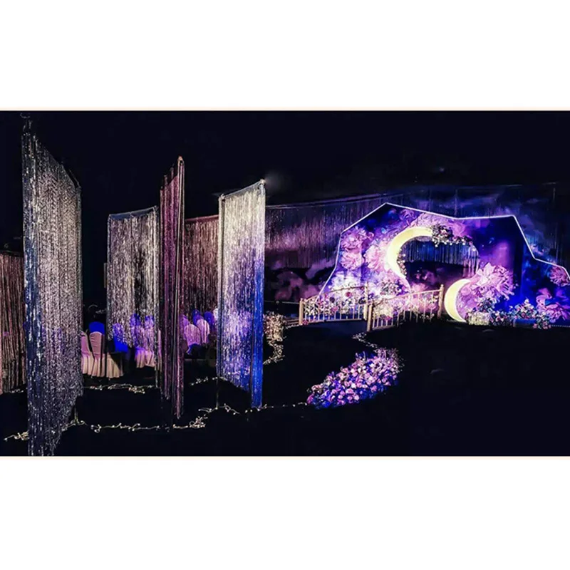 Красивый занавес из металлической фольги свадебный фон с бахромой декоративный