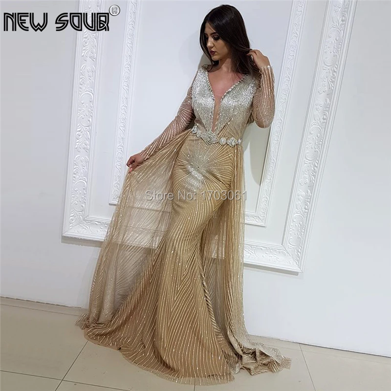Новые длинные платья для выпускного вечера в Дубае золотые мусульманские