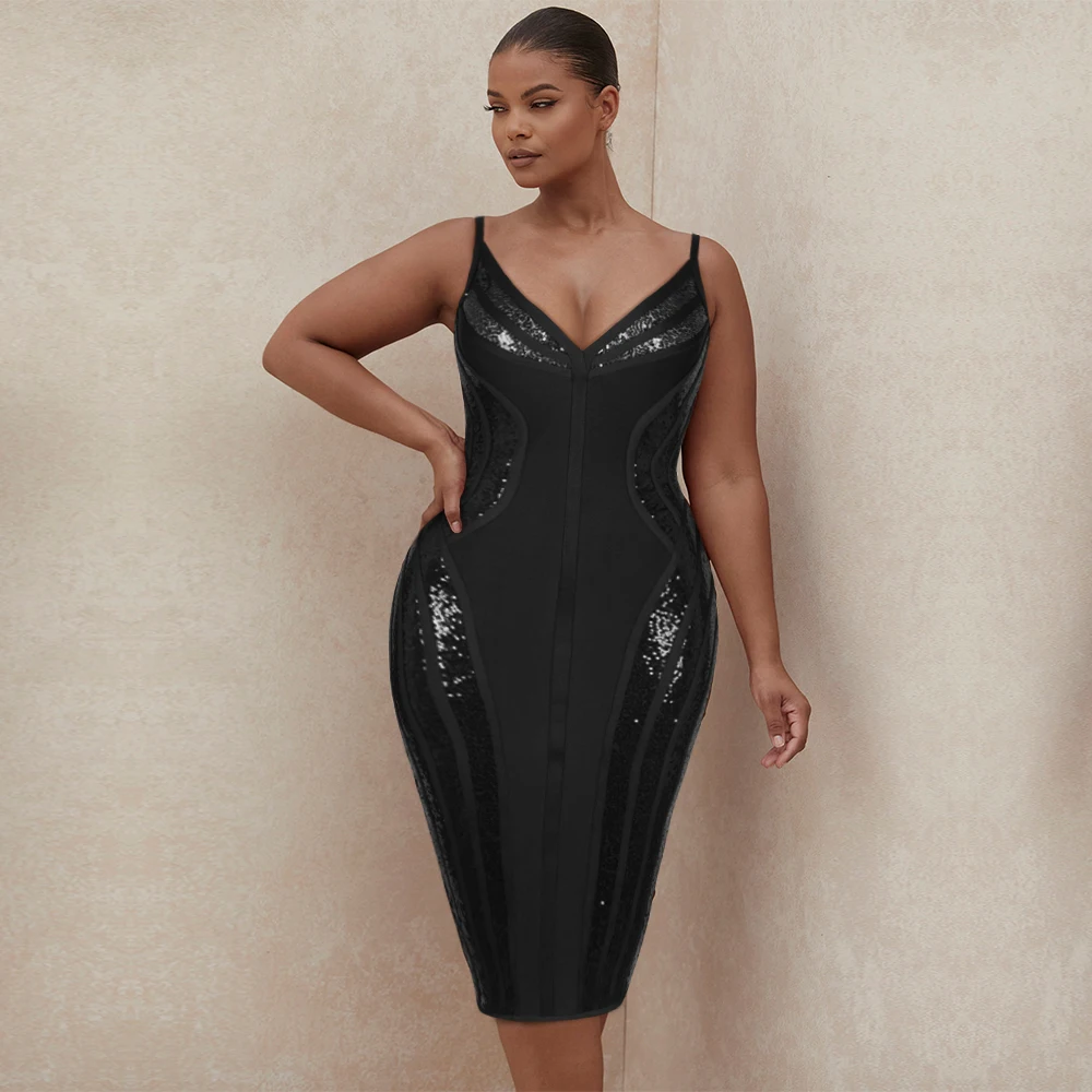 

Bandage Dress Plus Size Sexy Black Sequin Dress Birthday Party Summer Dresses for Women 2021 New Wedding Night Club Outfits