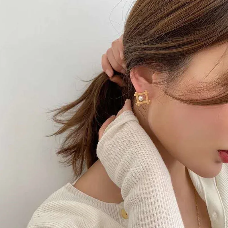 Новинка 2020 корейские простые изысканные Геометрические Квадратные жемчужные