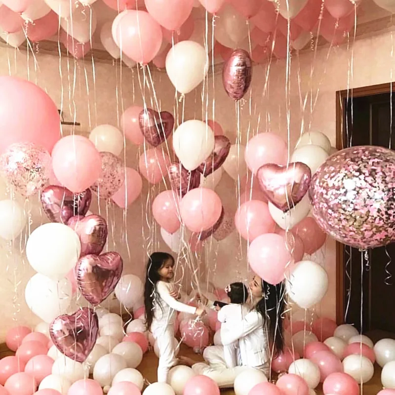 

18inch Rose Gold Heart Foil Balloon 10inch White Pink Latex Balloons Confetti Ballon Wedding Birthday Party Decorations Kids Toy
