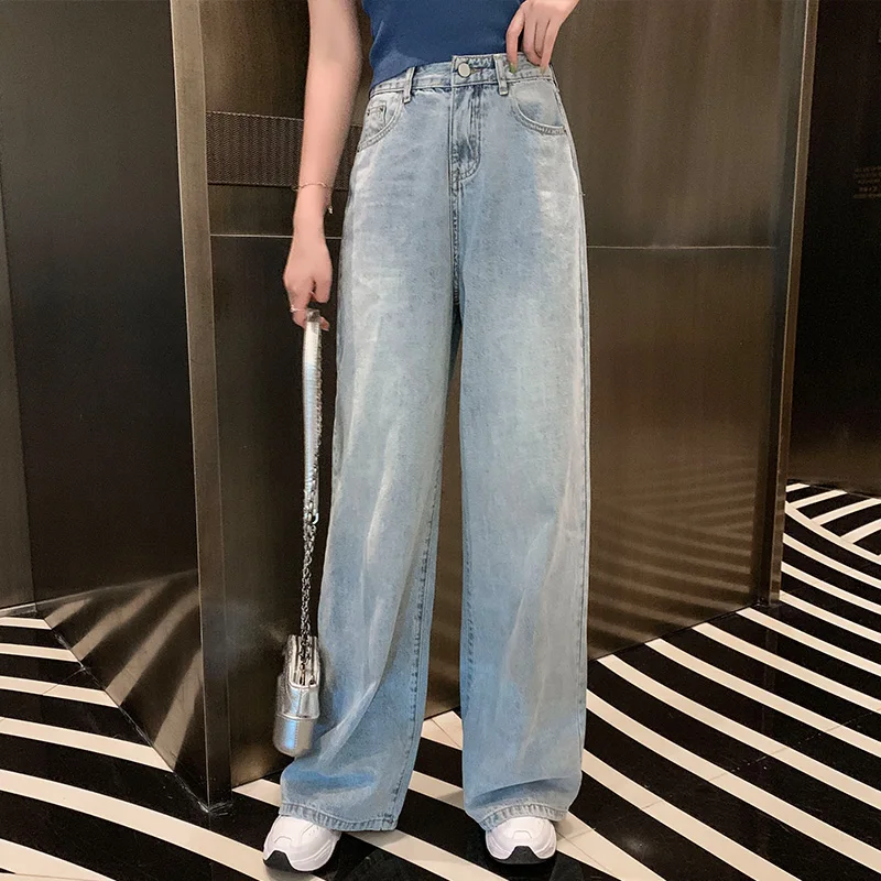 

Woman Jeans High Waist Clothes Wide Leg Denim Clothing Blue Streetwear Vintage Quality 2021 Fashion Harajuku Straight Pants