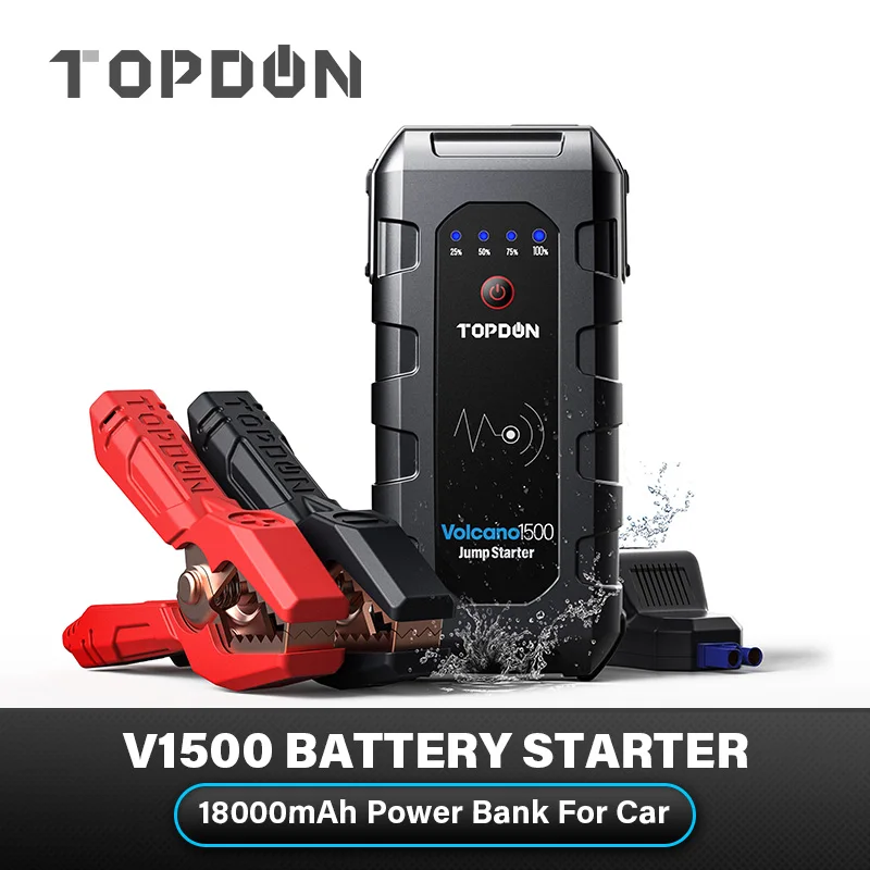 

Topdon V1500 Battery Starter for Car 1500A Peak Car Jump Starter Starting Device 18000mAh Power Bank 12V Auto Battery Booster