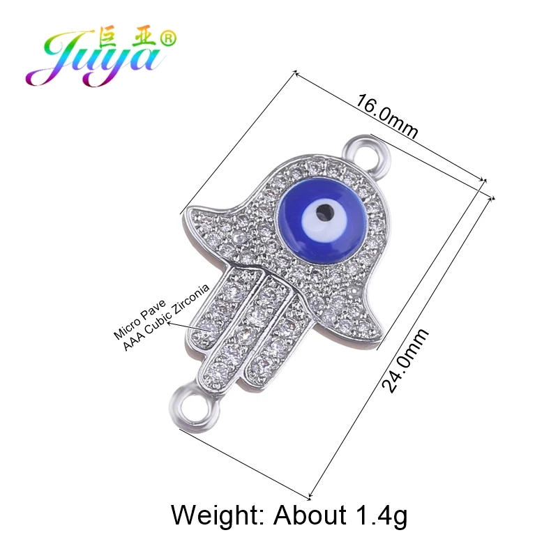 White Gold Juya DIY Браслеты Аксессуары микро проложить циркон золото/серебро Хамса Фатима Шарм Разъемы для Needlwork ювелирных изделий - Цвет: White Gold