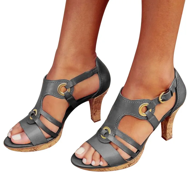 

Woman Shoes New Summer Sandals Retro Open Toe Buckle Woman Sandals Spike Heel Ladies Shoes 2020 Fashion Female Shoes Party Girls