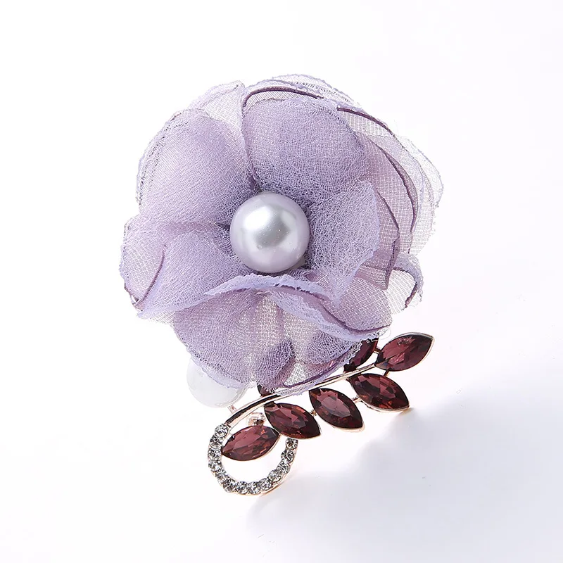 

Ajojewel Purple Champagne Lace Flower Brooch White Simulated Pearl Lady's Fashion Date Annual Jewelry Crystal Gifts