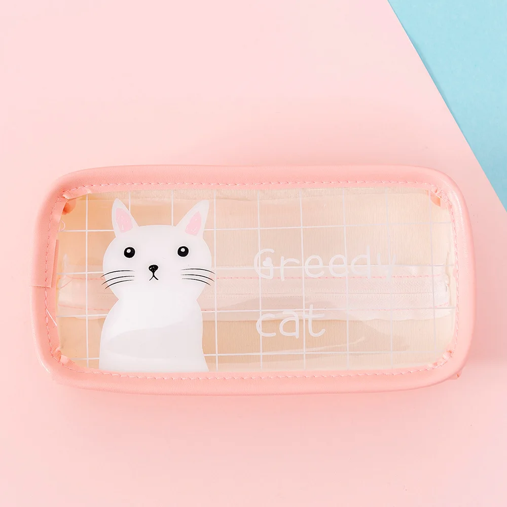 Чехол для карандашей прозрачный большой емкости с изображением кота