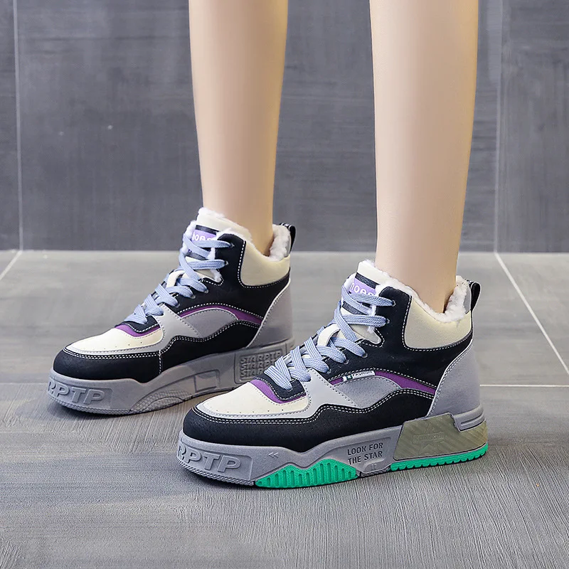 

Women Platform Sports Shoes 2021 Winter Plus Velvet Thick Warm Cotton Shoes Fashion Flat Casual Female Sneakers Zapatos De Mujer
