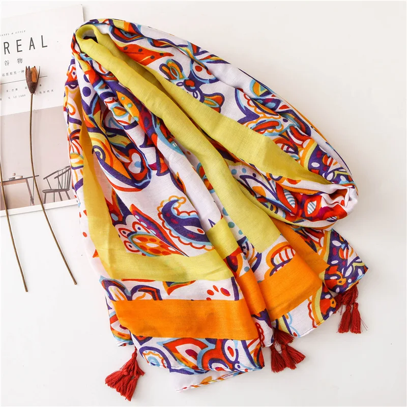 Женская модная вискозная шаль с кисточками шарф из пашмины оранжевого цвета