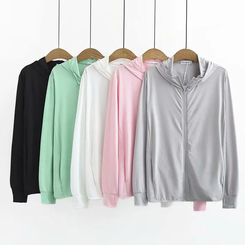

2020 Spring Summer Femme women Jacket Loose Long Sleeve Hooded Sun Protection Clothing Fashion Solid Thin Ladies Jacket H373