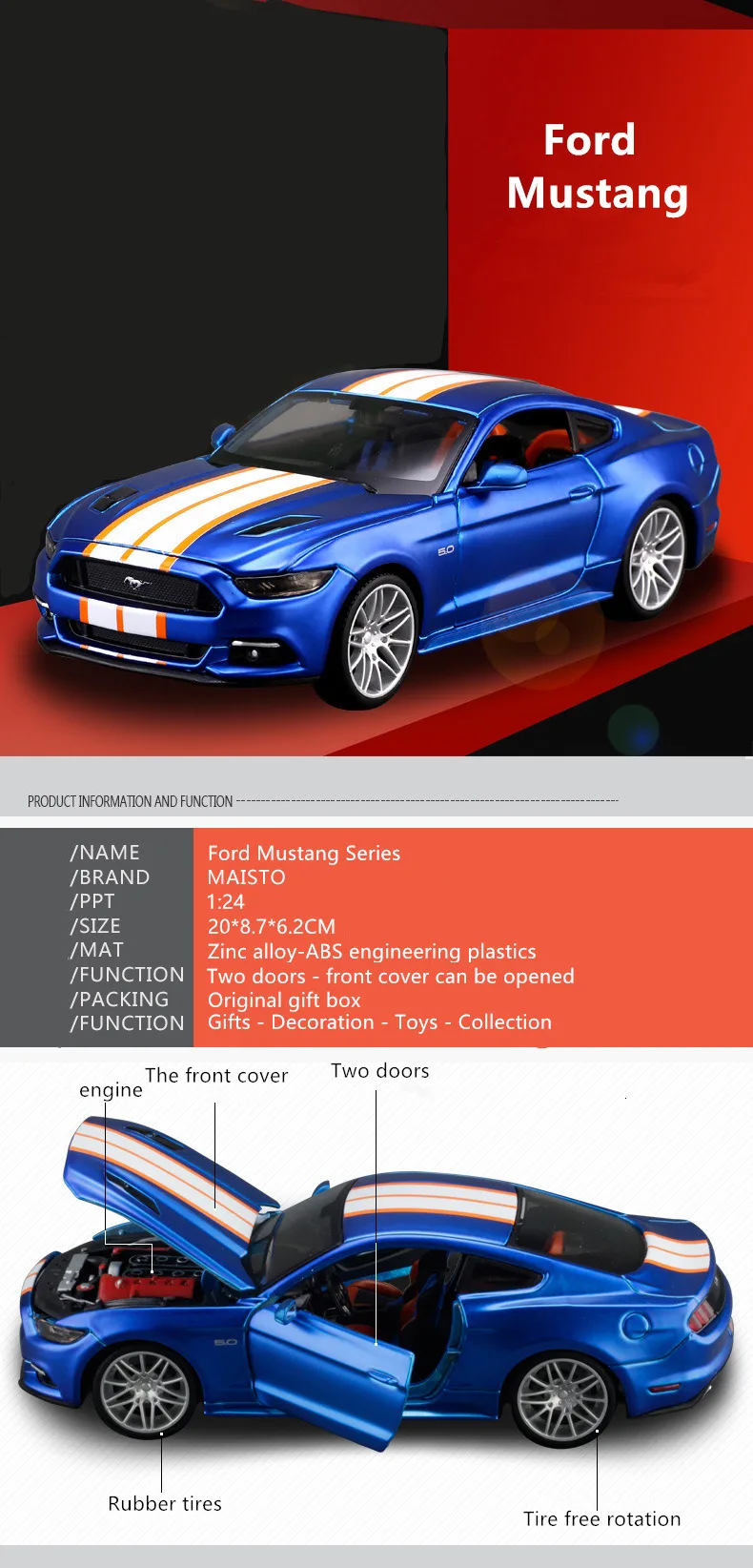 Maisto 1:24 Ford Mustang GT Roadster имитация сплава Модель автомобиля Моделирование Украшение автомобиля коллекция Подарочная игрушка