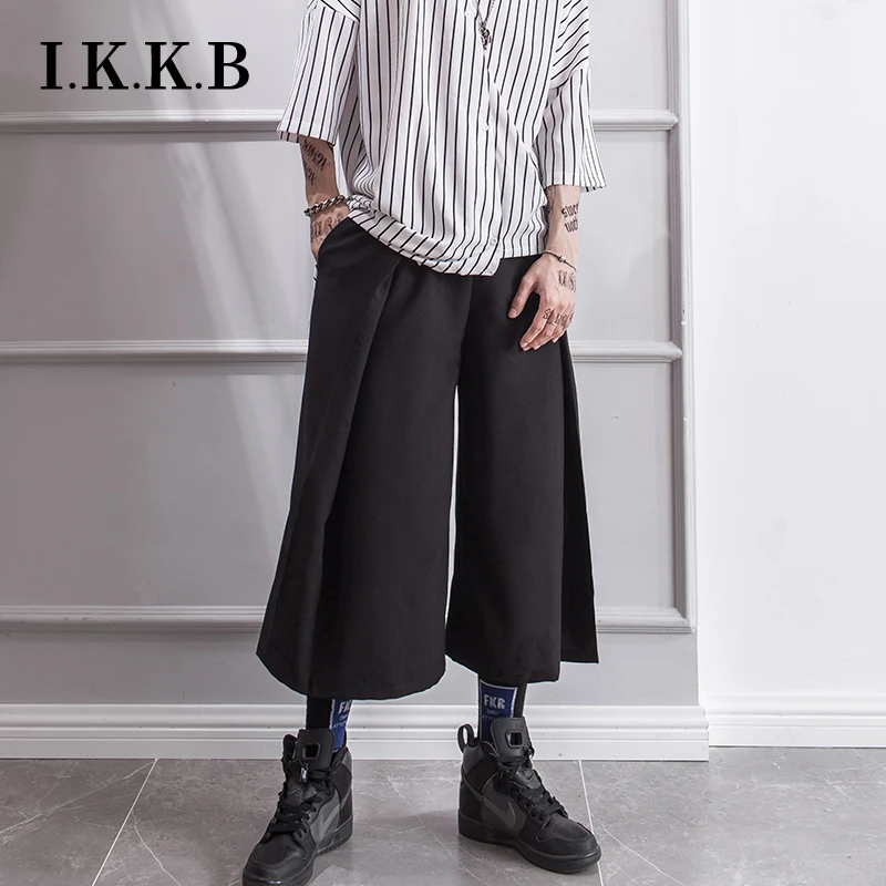 

Summer trend boys' Capris, wide leg pants, skirt pants, black versatile loose Harem Pants, fake 2 pieces cool and casual