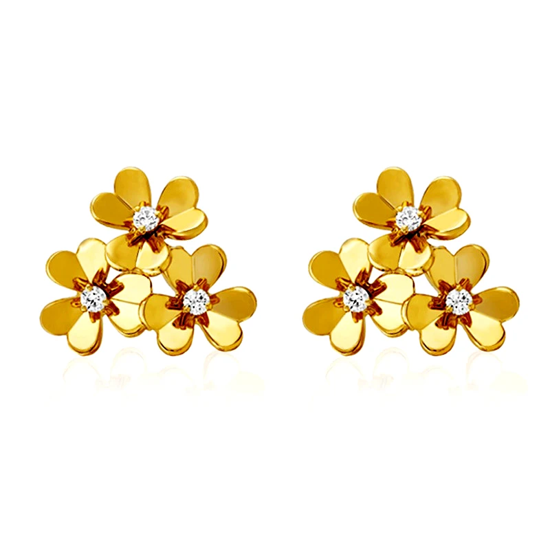

High Quality Stainless Steel 3PCS Flower Clover Gold Color Stud Earrings For Women Fashion Jewelry