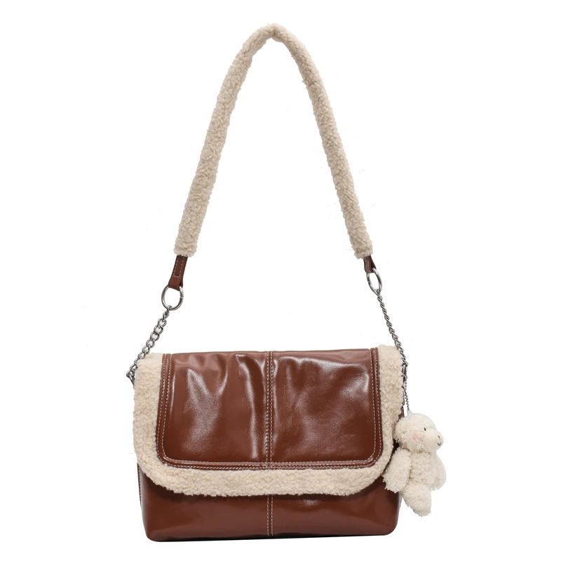 

New Plush Design Winter Shoulder Bag For Woman 2021 Fashion High Quality Women's PU Leather Handbag Ladies Crossbody Purses