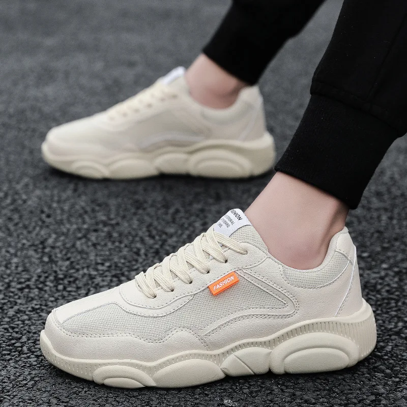Beige Сетчатые Дышащие Беговые кроссовки для мужчин; Модные осенние повседневные Прогулочные кроссовки на платформе; спортивная обувь - Цвет: Beige