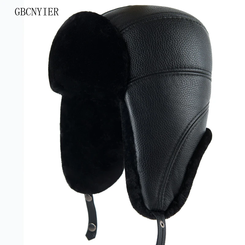 GBCNYIER Fur Male Warm Winter Cap Outdoor Winter Sports Keep Warm Hat Ear Protection Men Leisure Sunhat Leather Thick
