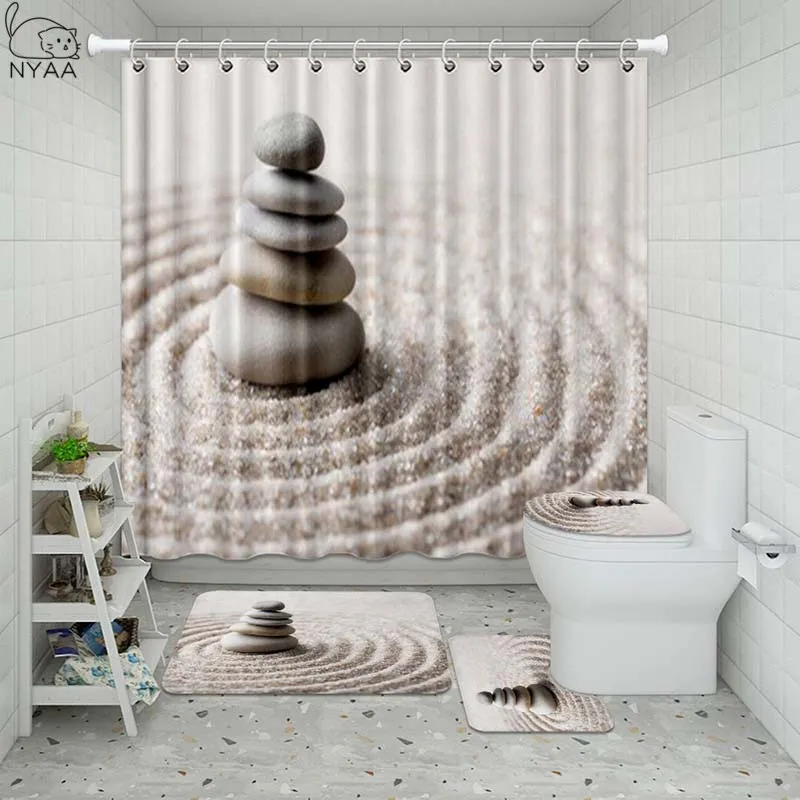 

Водонепроницаемая душевая занавеска Vixm Desert Stone 3D для ванной комнаты, набор ковриков-подставок, крышек, ковриков, крышек для унитаза, набор ко...