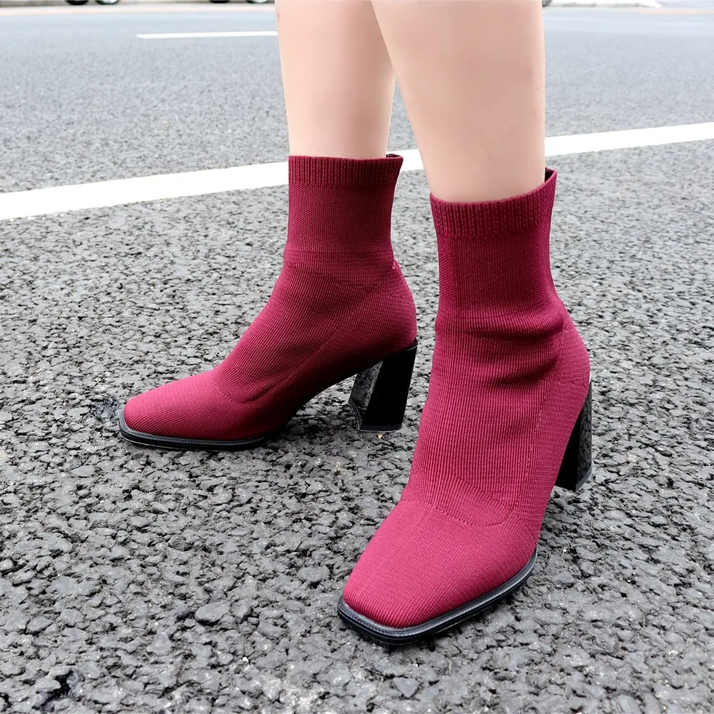 

New winter style women shoes Ankle boots knitting stretch Fashion boots women boots European style Female boots snow boots