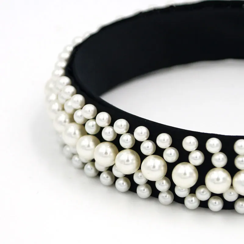 Барокко широкой лентой тиара Головные уборы Ретро Искусственный белый жемчуг