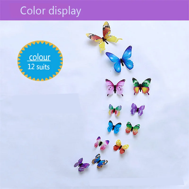 12 шт./пакет 3D наклейки на стену в виде бабочки прозрачные и искусственные