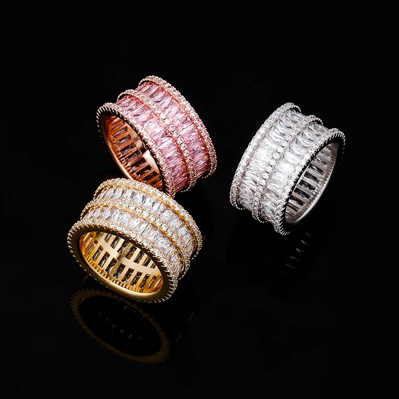 

Double Row Cubic Zirconia Hip Hop Ring Claw Setting Bling Iced Out CZ Stone Round Finger Rings for Men Women Rapper Jewelry