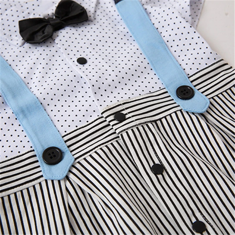 Summer new European American baby boys romper short sleeve polka dot striped bow tie strap gentleman bodysuit |