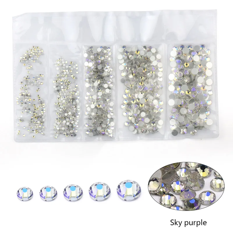 sky purple Новинка разные размеры: SS4 SS6 SS12 SS16 SS20 красочные 1440 шт. 3D не исправленный для искусства ногтя Flatback Стразы для украшения для одежды - Цвет: sky purple