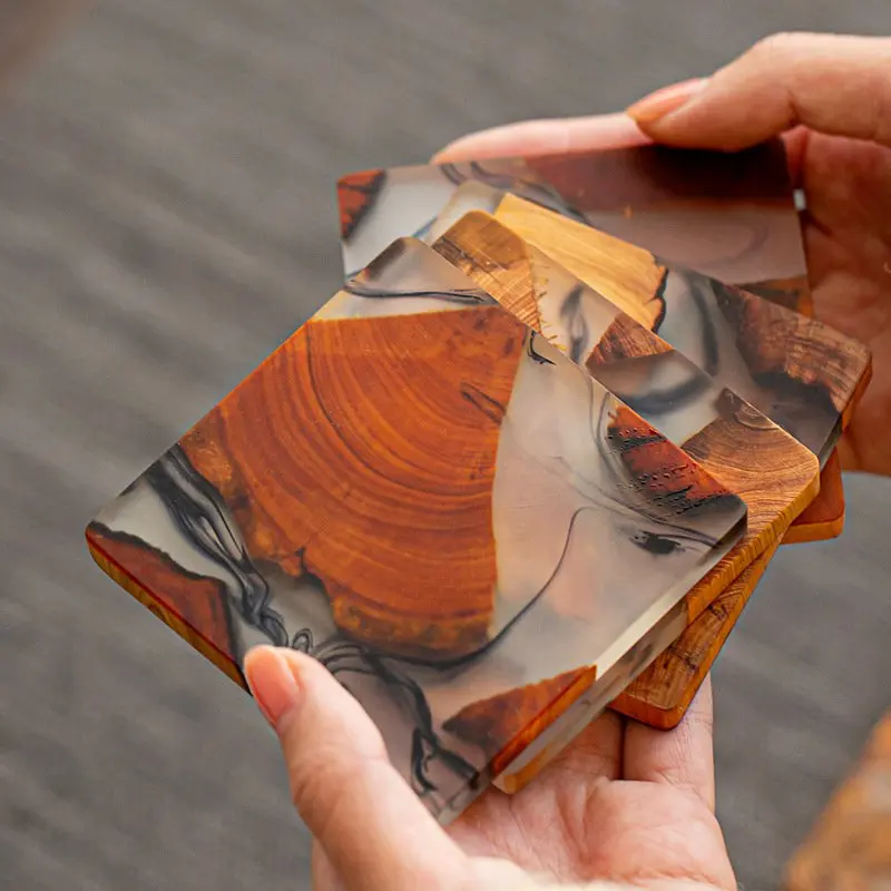 

Solid Wood Resin Coaster Simple Japanese Style Heat Insulation Tea Ceremony Household Decorative 8*0.8CM Anti Scald Cup Mat