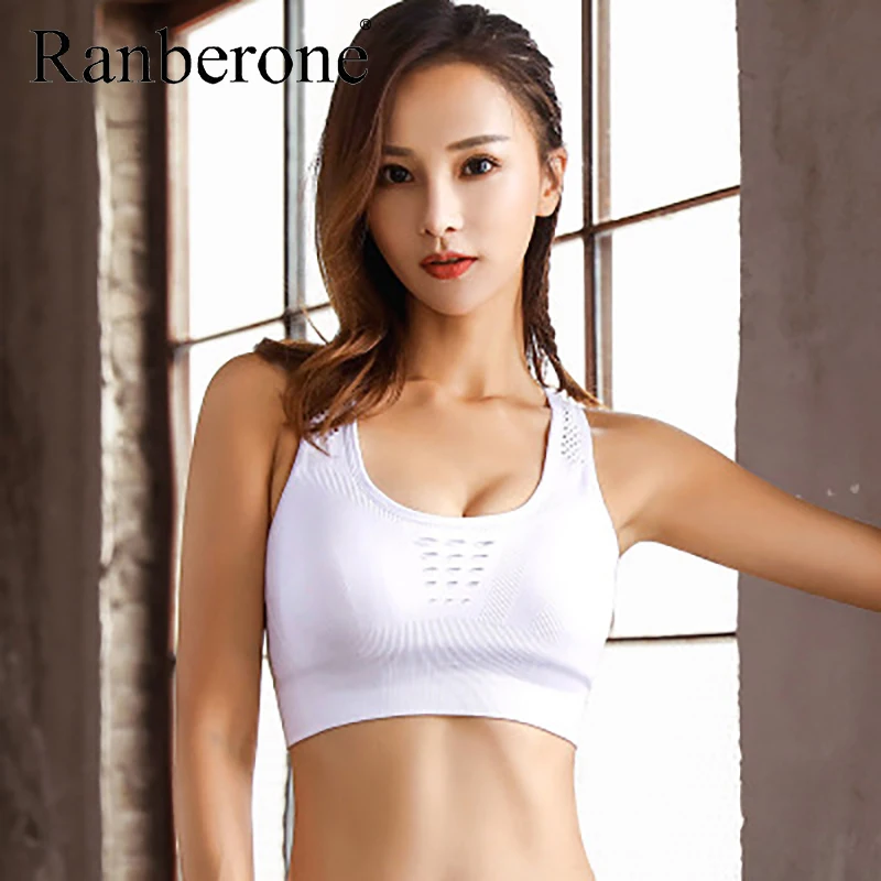 Ranberone Yoga Bra Women Female Tops Push Up Solid Color Dry Quick Running Fitness Gym Bras Fitness Sports Wear For Women Gym