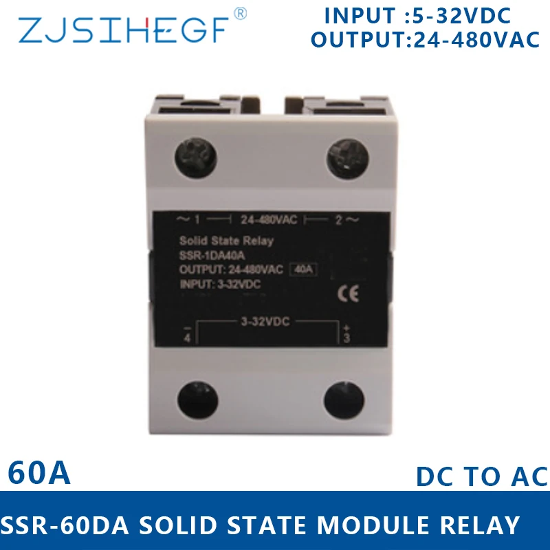 ZJSIHEGF 3 32VDC Однофазное твердотельное реле 24 480VAC SSR 60DA/80DA/100DA/120DA высокое футляра для