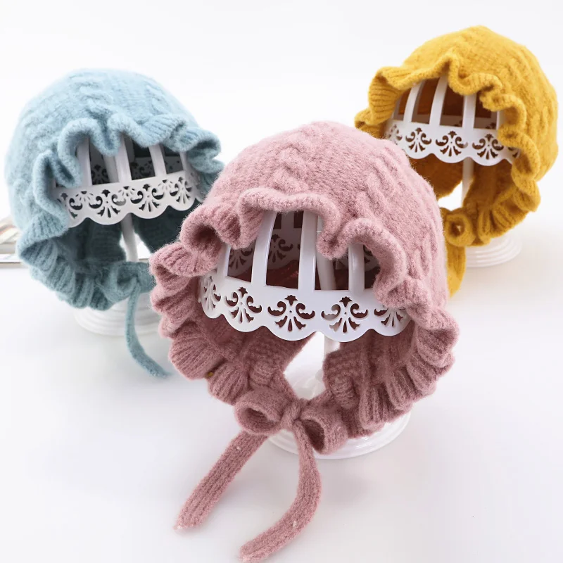 

Winter Baby Girls Toddler Solid Print Hats With Ruffle Design Casual Caps Headwear Hot Sell