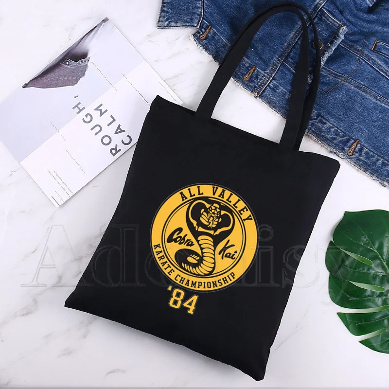

Cobra Kai New Female Handbags Selling Fashion Handbag Canvas Bag Tote Ladies Casual Shoulder Bag Reusable Shopping Bags Black